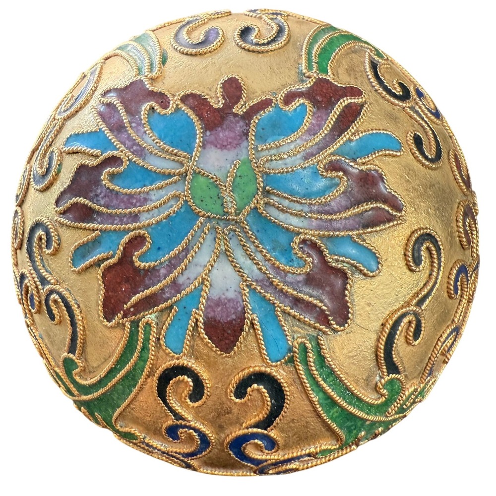 Vintage Cloisonne‎ Ball Orb Decorative Figurine Golden Floral Design